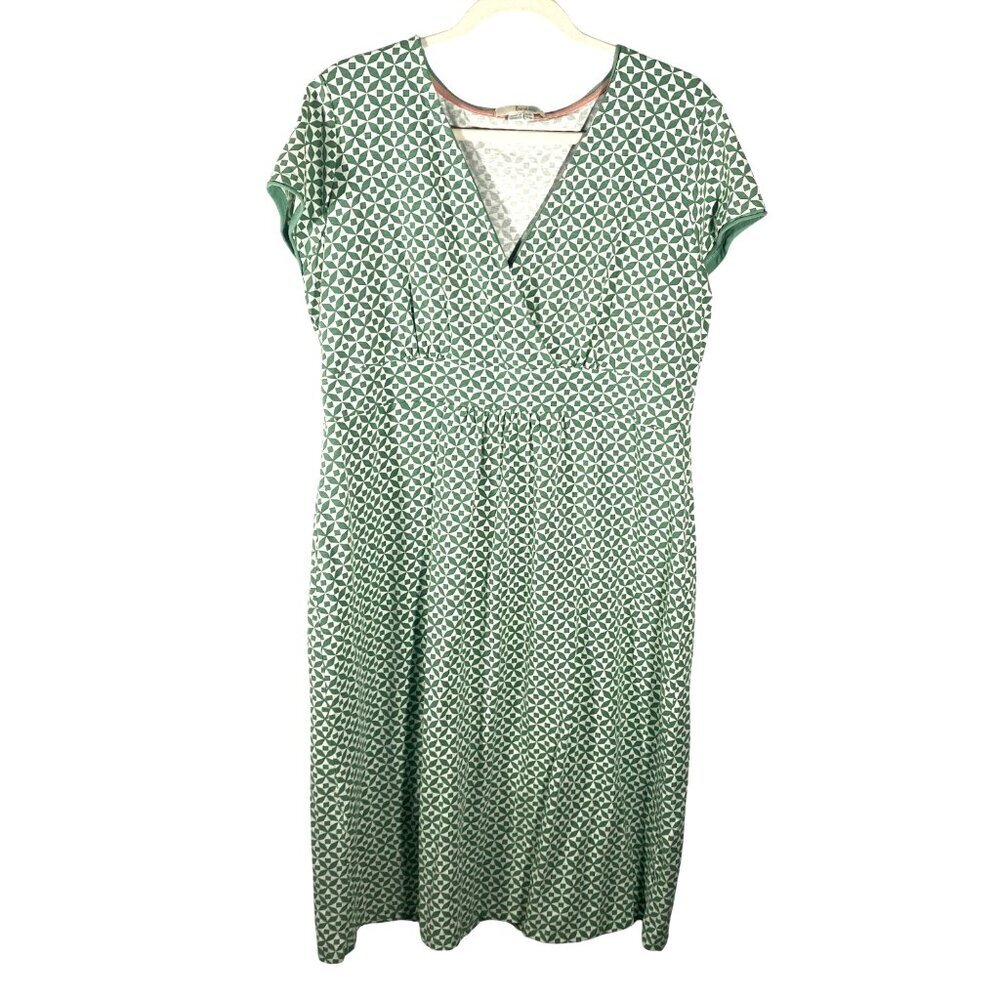 Boden Green Geometric Print stretch jersey cap sleeve Wrap Dress US 14L